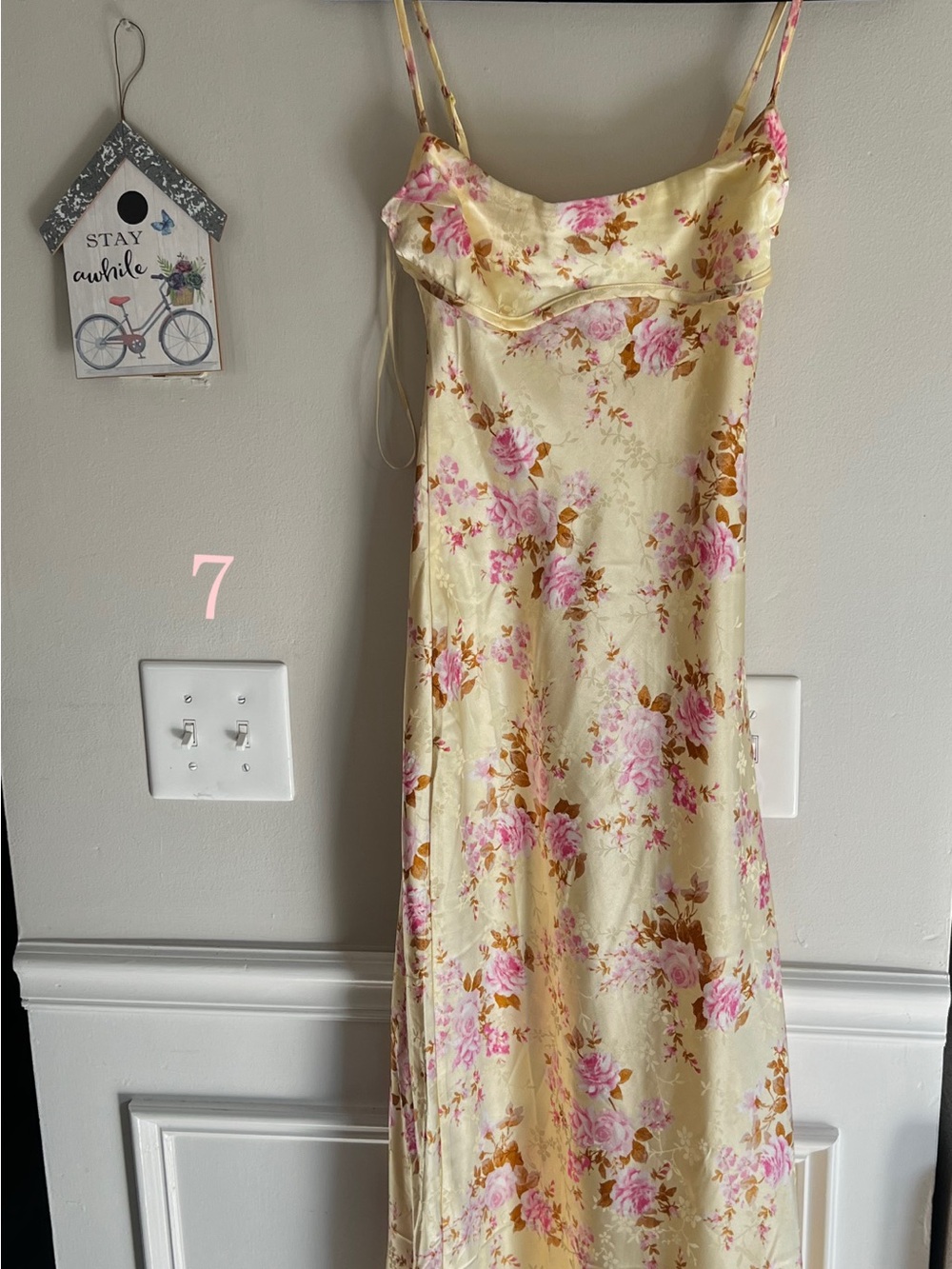 pastel yellow with floral dress